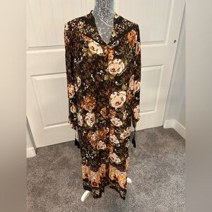 Sunday Up Black and Brown Floral Long Sleeve Dress L
